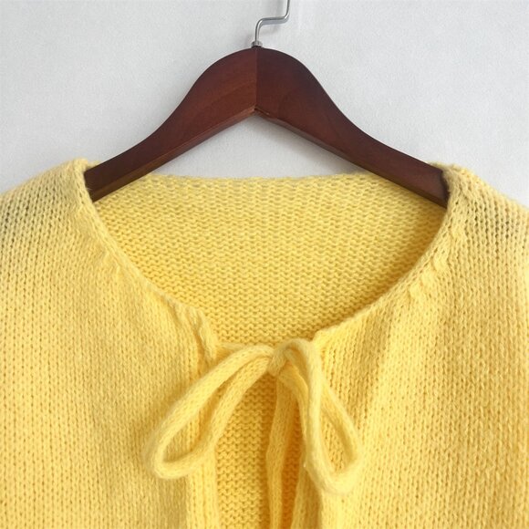 Cottagecore Tie Front Yellow Balloon Sleeve Cardigan - Picture 4 of 5